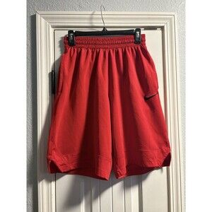 Nike Men's Athletic Shorts Size Medium Red Elastic Waist Black Swoosh Logo